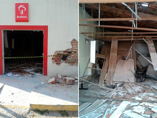 Agência do Bradesco de Bom Jesus ficou completamente destruída com a explosão  (Foto: Divulgação/Polícia Militar do RN)