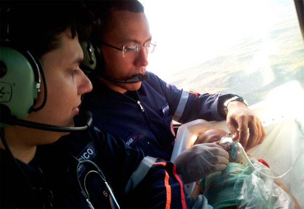 Bebê foi socorrido de Parelhas para Natal pela equipe do helicóptero Potiguar 1 (Foto: DIvulgação/Coordenadoria Integrada de Operações Aéreas (Ciopaer))