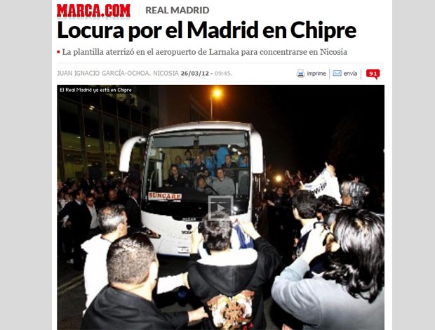 desembarque do Real Madrid no Chipre  (Foto: Reprodução / Marca.com)
