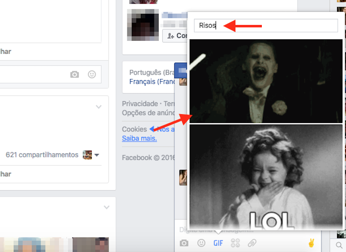 Buscando e enviando uma GIF pelo bate papo do Facebook (Foto: Reprodução/Marvin Costa)