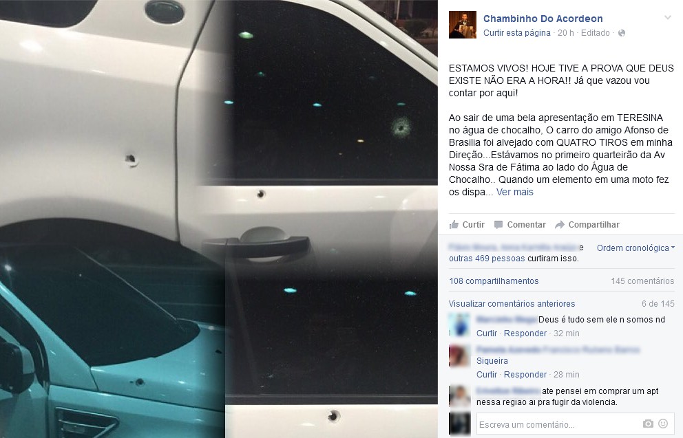 Cantor Chambinho do Acordeon relatou em rede social tentativa de homicídio (Foto: Reprodução/Facebook)