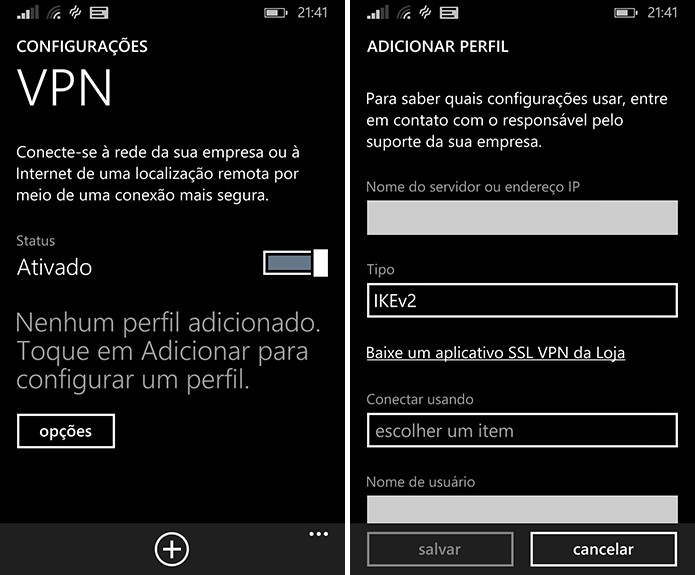 Windows Phone tem suporte a VPN, o que pode ser útil para empresas (Foto: Reprodução/Elson de Souza)