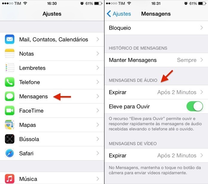 Abra as configurações de mensagens do iOS 8 (Foto: Reprodução/Helito Bijora)
