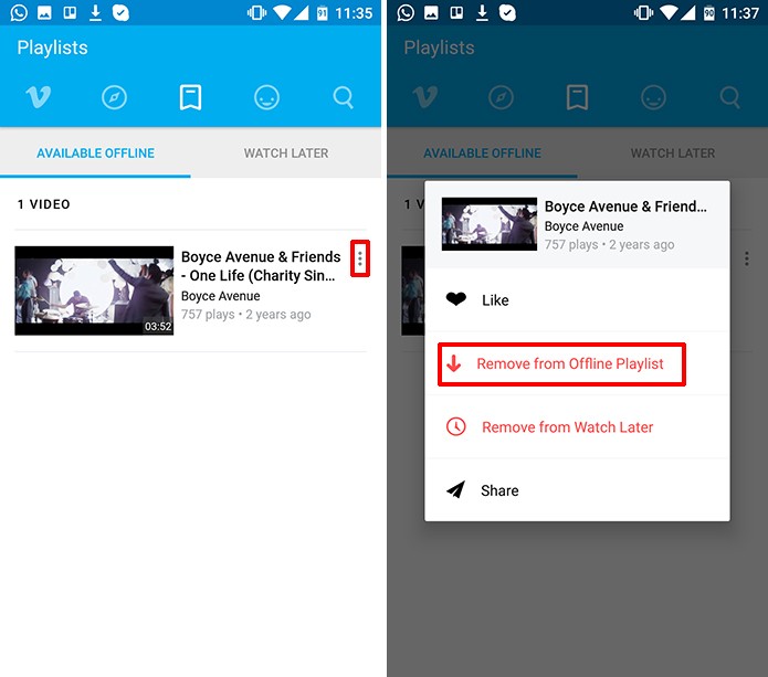 Vimeo para Android pode ter vídeos offlines removidos para limpar memória do celular (Foto: Reprodução/Elson de Souza)
