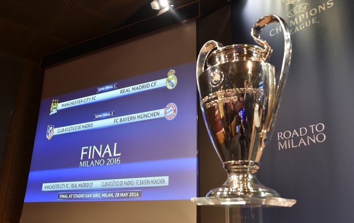 Sorteio das semifinais da Champions League (Foto: FABRICE COFFRINI / AFP)