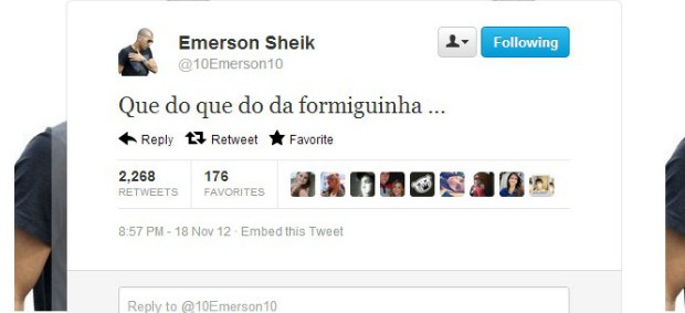 Sheik ironiza Palmeiras no Twitter (Foto: reprodução)