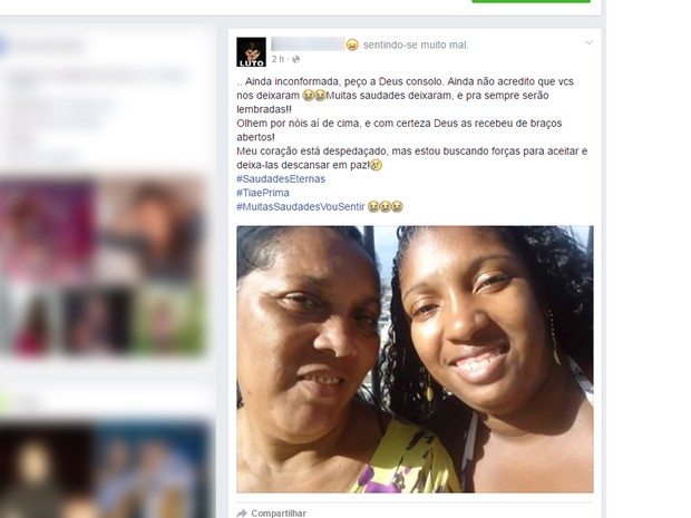 Parente lamentou em rede social o assassinato de mãe e filha em comunidade do Rio (Foto: Reprodução/Facebook)