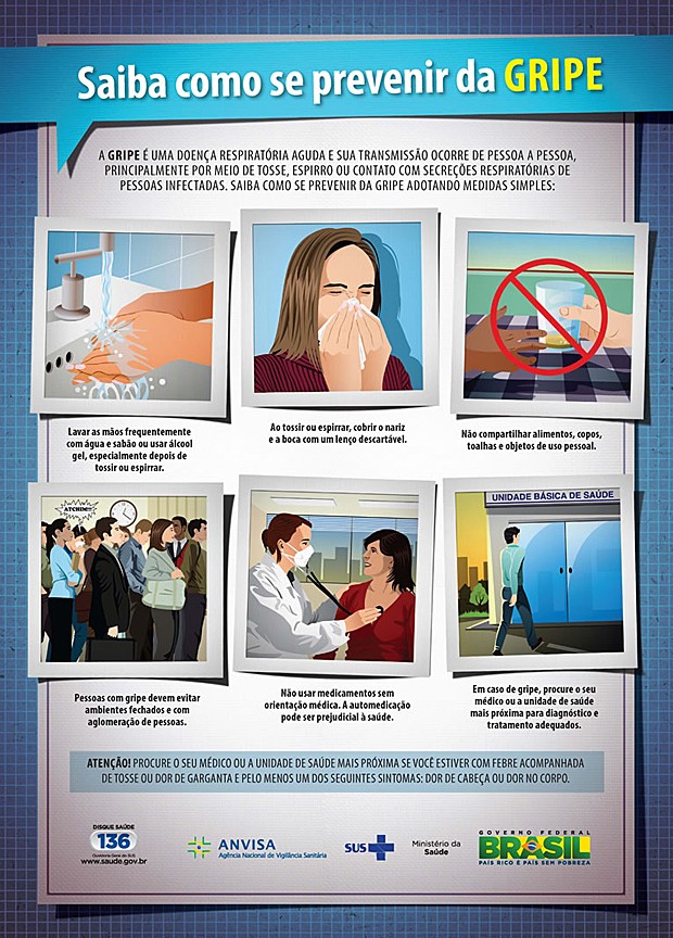 Cartaz mostra hábitos a serem adotados para evitar gripe (Foto: Ministério da Saúde/Divulgação)