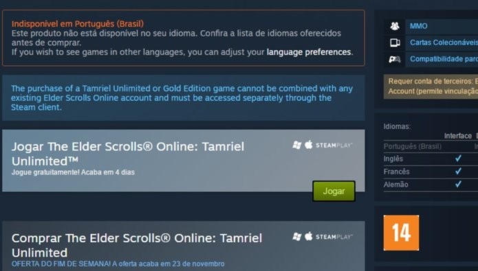 The Elder Scrolls Online também tem fim de semana gratuito no Steam (Foto: Reprodução/Felipe Demartini)