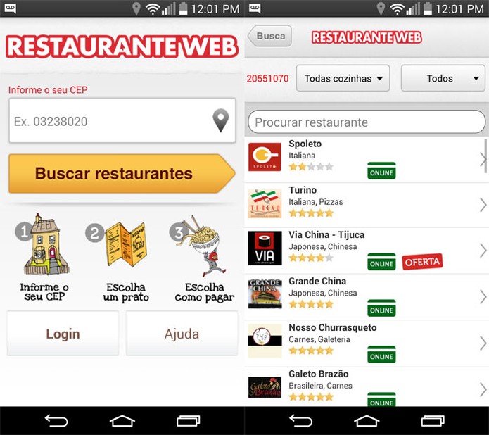 RestauranteWeb permite filtrar por CEP, pelo tipo de prato e pelos restaurantes (Foto: Reprodução) RestauranteWeb permite filtrar por CEP, pelo tipo de prato e pelos restaurantes (Foto: Reprodução)