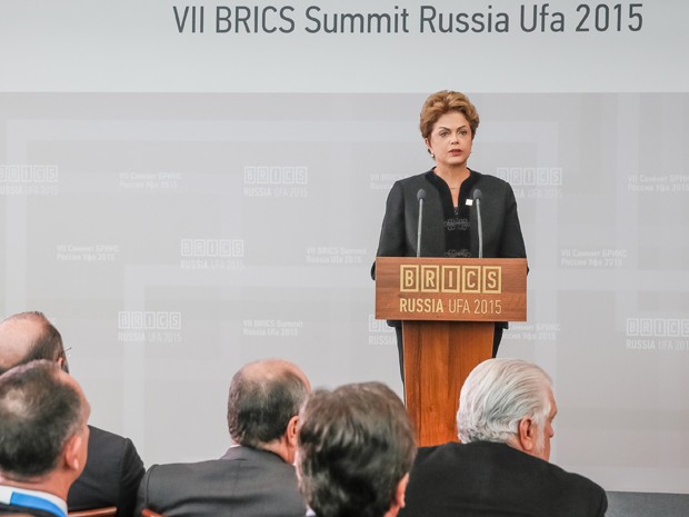 A presidente Dilma Rousseff, durante discuro diante do Conselho Empresarial do Brics, na Rússia (Foto: Roberto Stuckert Filho/PR)