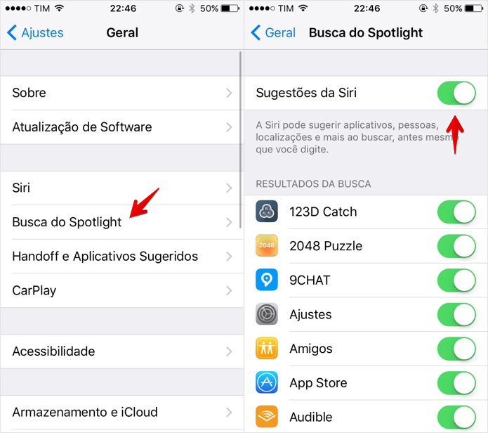 Desativando as sugestões da Siri (Foto: Reprodução/Helito Bijora)