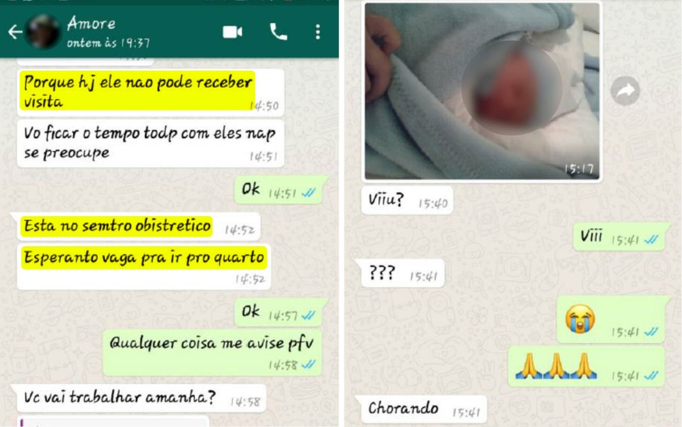Prints mostram conversa de suspeita de sequestro (fundo branco) e esposo (fundo verde), no dia do crime (Foto: WhatsApp/Reprodução)