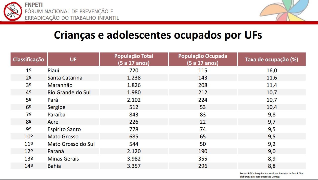 Com taxa de ocupação de 9,7% Acre ocupa 8ª posição no ranking do trabalho infantil (Foto: Reprodução/FNPETI)