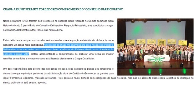 Blog Torcida Coritiba - promessa Coxa Maior Reforma Estatutária