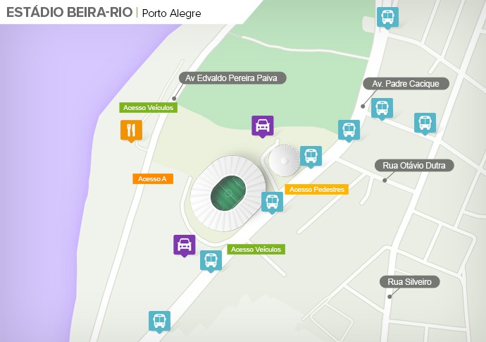 Mapa de acesso às ruas do Beira-Rio (Foto: Google Maps / Infografia GloboEsporte.com)