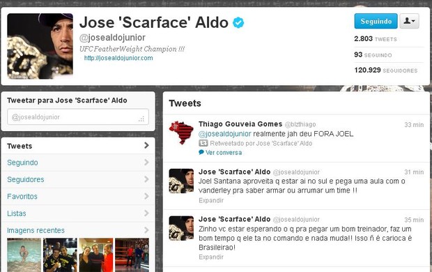 José Aldo perde a paciência e critica Joel Santana pelo Twitter (Foto: Reprodução/Twitter)