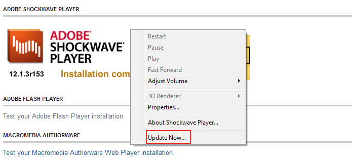 Acessando a opção de atualização do Shockwave Player (Foto: Reprodução/Edivaldo Brito)