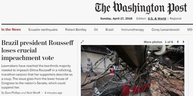 A derrota de Dilma também foi notícia no The Washington Post (Foto: Reprodução/The Washington Post)
