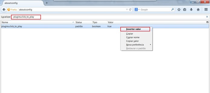 Selecione Inverter valor e reinicie o navegador (Foto: Reprodução/Mozilla Firefox)