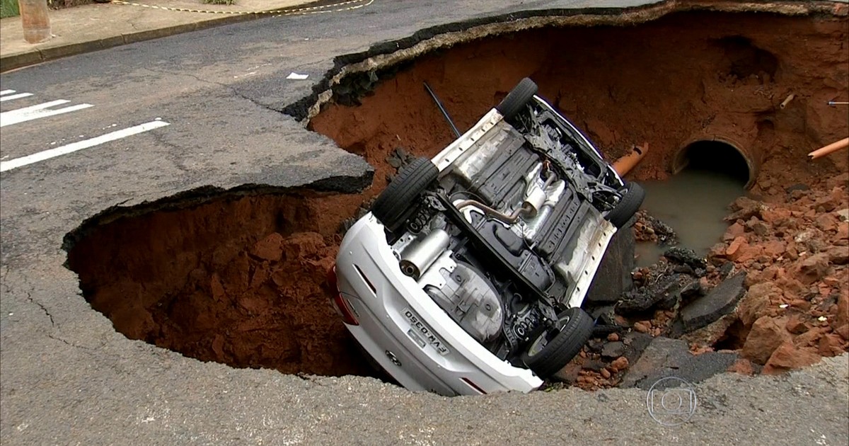 Bom Dia Brasil - Carro é engolido por cratera de 5 metros de ...