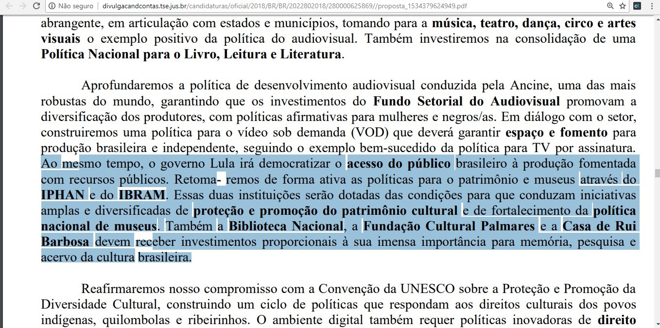 Trecho com a proposta do candidato LuÃ­s InÃ¡cio Lula da Silva (Foto: ReproduÃ§Ã£o)