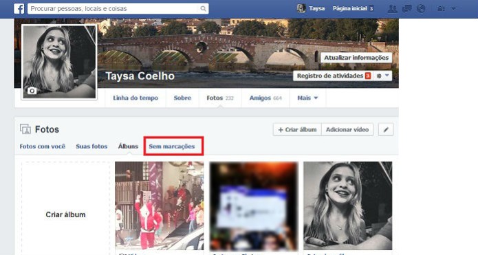 Acesse a pasta “Sem marcações” e confira todas as suas fotos sem tags no Facebook (Foto: Reprodução/Taysa Coelho) Acesse a pasta “Sem marcações” e confira todas as suas fotos sem tags no Facebook (Foto: Reprodução/Taysa Coelho)