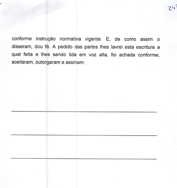 Minuta de contrato de venda do sÃ­tio em Atibaia para Lula pag.6, que mostra que documento nÃ£o foi assinado (Foto: ReproduÃ§Ã£o)