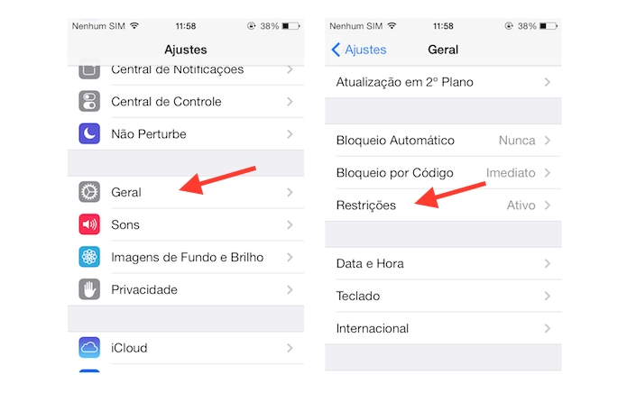 Acessando as opções de restrição do iOS (Foto: Reprodução/Marvin Costa)