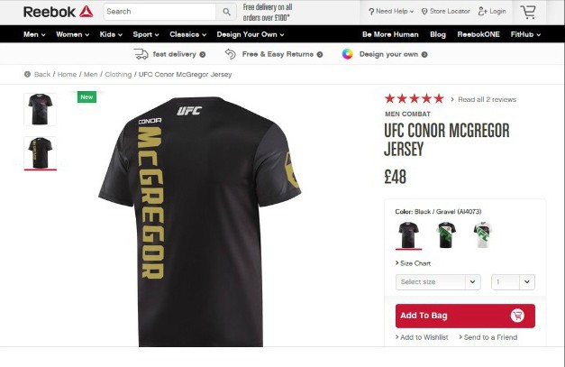 Camisa Reebok Conor McGregor campeão UFC