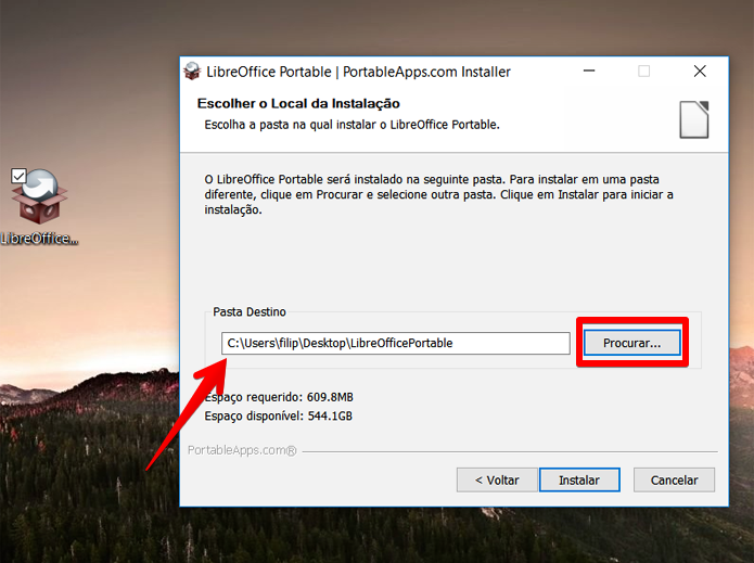 Tenha cuidado para não instalar o LibreOffice no PC, e não no pendrive (Foto: Reprodução/Filipe Garrett)