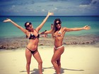 Mayra Cardi curte praia do Caribe com amiga e exibe boa forma 