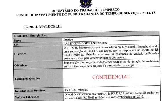 Documento do FI-FGTS mostra o aporte citado na conversa de Funaro com Cleto (Foto: Reprodução)
