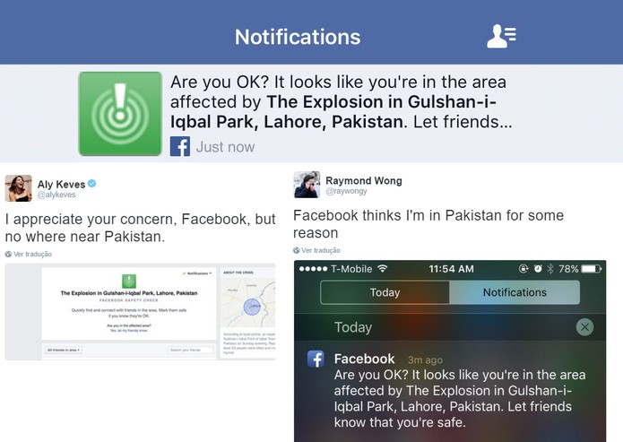 Usuários longe do Paquistão receberam o alerta de segurança do Facebook (Foto: Reprodução/Twitter)