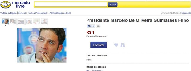 Torcedor do Bahia coloca presidente à venda na internet (Foto: Reprodução)