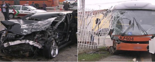 Acidente envolveu um carro e um ônibus no bairro Xaxim, em Curitiba (Foto: Reprodução / RPC TV)