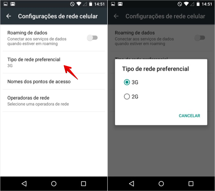Alternando entre as redes de celular (Foto: Reprodução/Helito Bijora)
