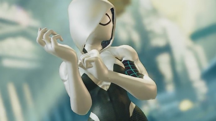 Spider-Gwen em Street Fighter 5 nos lembra dos tempos de Homem-Aranha em Marvel vs. Capcom (Foto: Reprodução/YouTube)