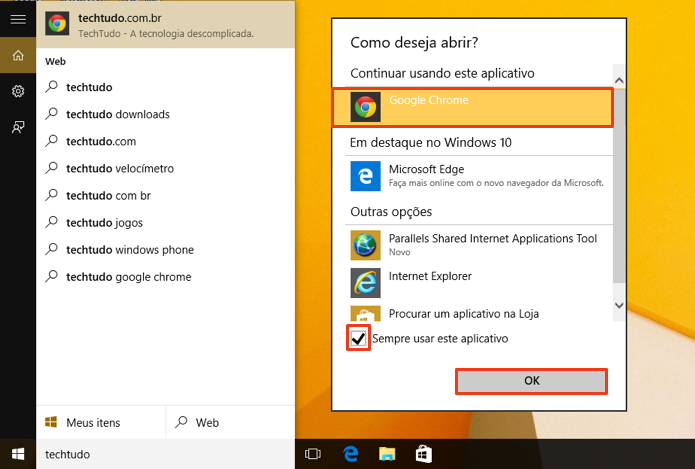Selecione o Chrome para usá-lo sempre na Cortana (Foto: Reprodução/Paulo Alves)