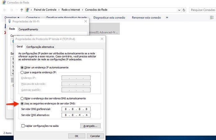 Utilizando o endereço do Google Public DNS. (Foto: Reprodução/Alessandro Junior)