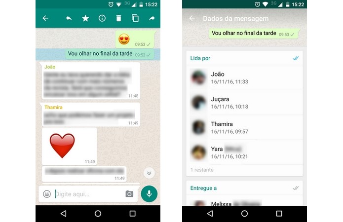WhatsApp mostra quais membros de um chat leram mensagem (Foto: Reprodução/Raquel Freire)