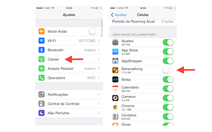 Desativando o acesso de jogos a rede de dados da operadora no iOS (Foto: Reprodução/Marvin Costa)