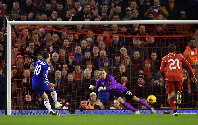 Liverpool x Chelsea - Hazard marca gol (Foto: Getty)