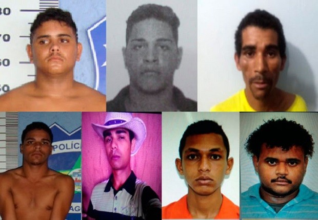 José Elieuson Urtiga da Silva, João Victor dos Santos, Edvaldo da Silva de Freitas, Rosemberg Jose da Silva Maciel, Cicero Wellington Paulino Teixeira, José Augusto Melo dos Santos, e Adriano da Silva fugiram do Code (Foto: Divulgação/PC-AL)