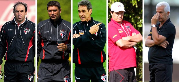 MONTAGEM São Paulo treinadores - Ricardo GOmes, sérgio baresi, Carpegiani, Adilson Batista e Leão (Foto: Editoria de arte / Globoesporte.com)