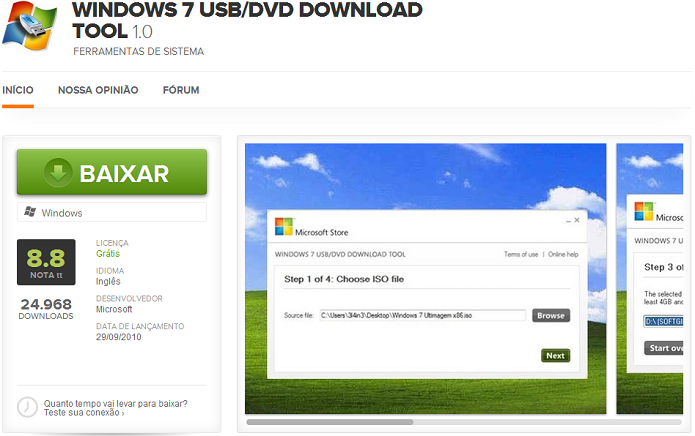 Baixando o Windows 7 USB/DVD Donwload Tool no TechTudo Downloads (Foto: Reprodução/Edivaldo Brito)