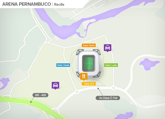 Mapa de acesso às ruas da Arena Pernambuco (Foto: Google Maps / Infografia GloboEsporte.com)