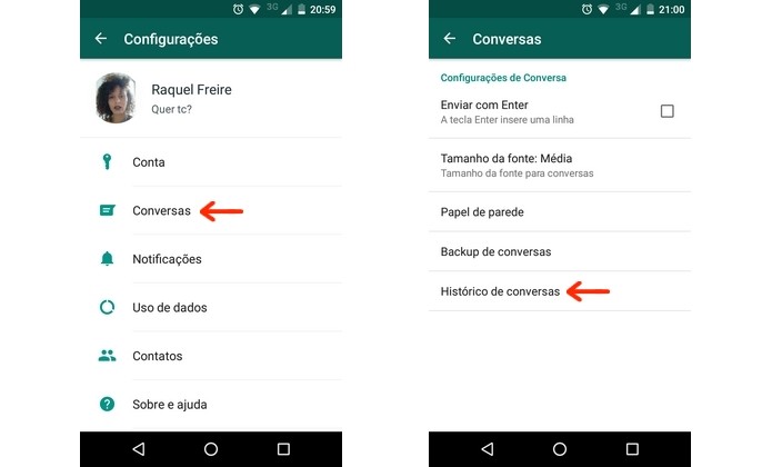 Caminho para histórico de conversas do WhatsApp (Foto: Reprodução/Raquel Freire)