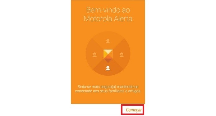 Destaque para botão Começar na tela inicial do Alerta Motorola (Foto: Reprodução/Raquel Freire)