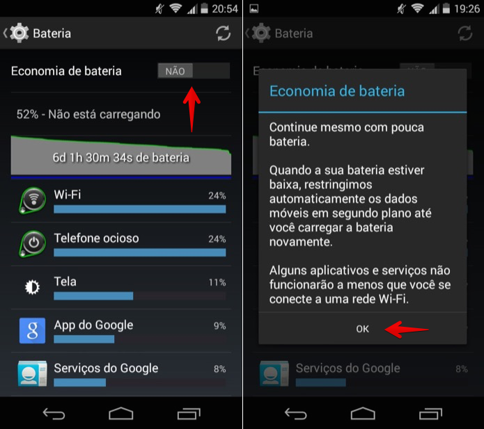 Ativando o modo de economia de bateria do Android (Foto: Reprodução/Helito Bijora) 